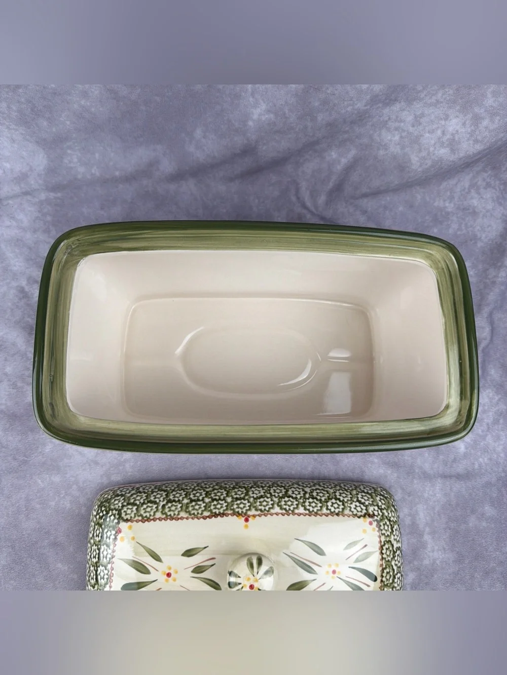 Temp-Tations Old World Green Ceramic Bread Box with Lid Ovenware by Tara